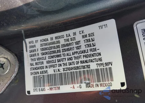 2011 Honda Cr-V Ex z USA, uszkodzony, nr VIN 3CZRE4H50BG706782